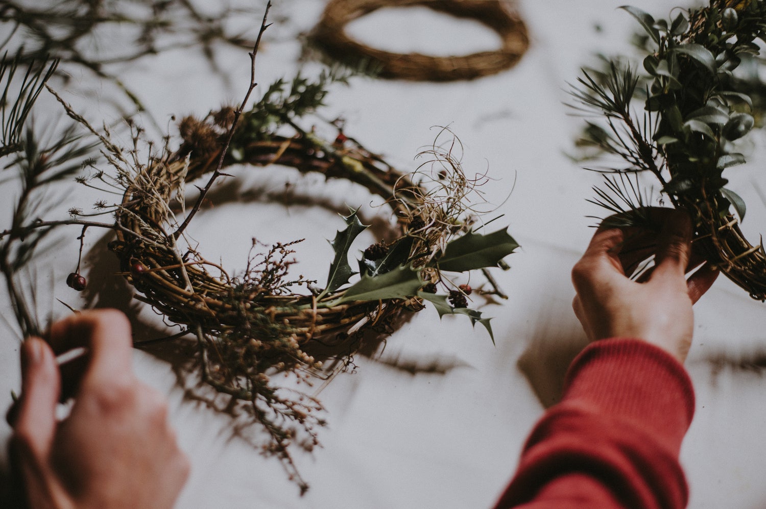 wreath making with natural foraged bits